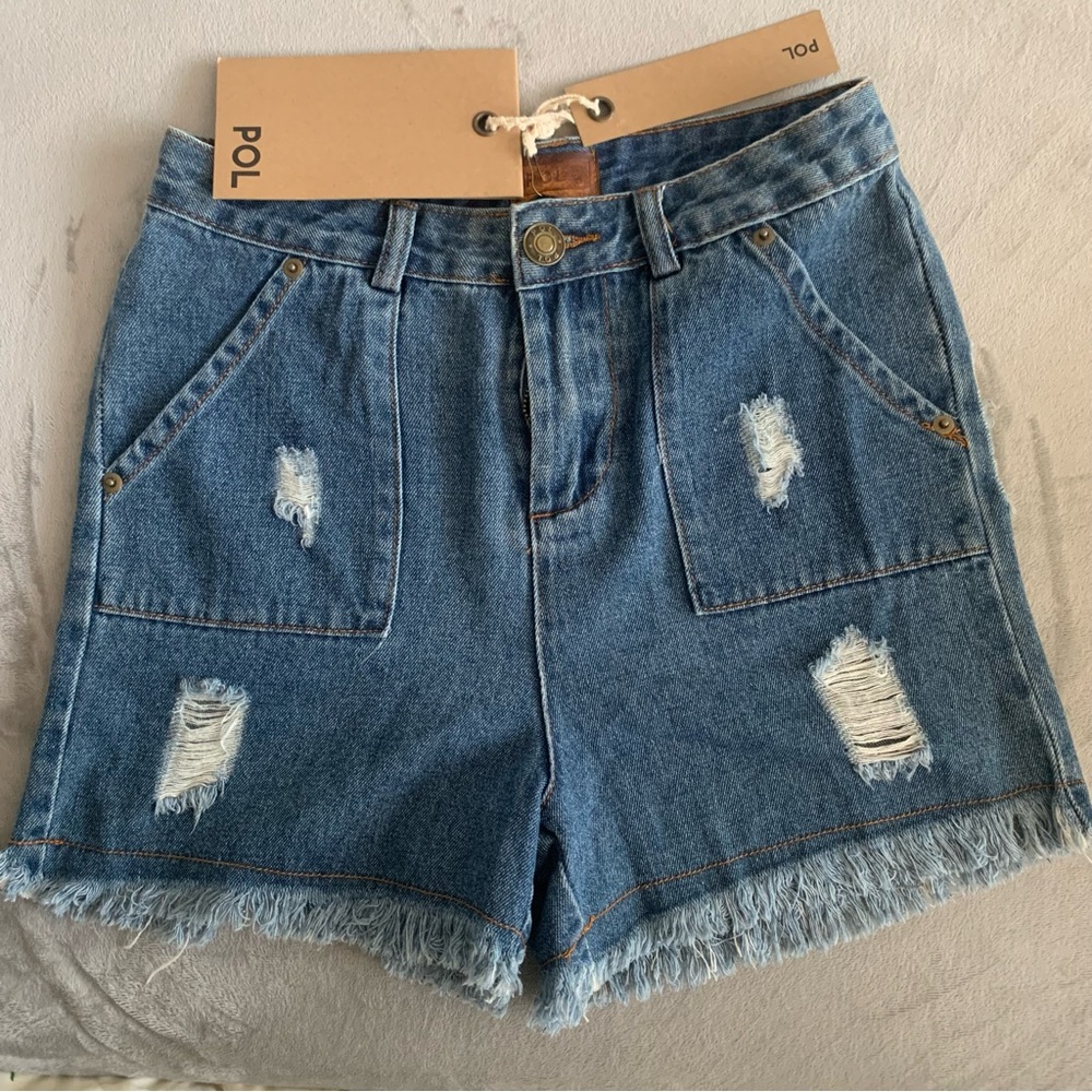POL Blue Jean Shorts Distressed Cut-Off Style